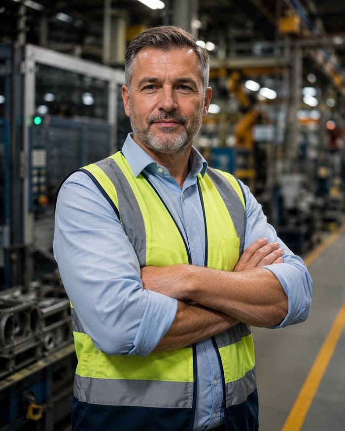 Interim Werkleiter in einer Produktionshalle
