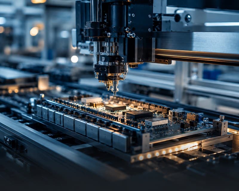 Elektronikfertigung mit Leiterplatte und Bestückungsautomat